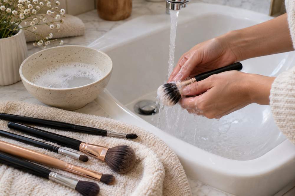 شستن براش آرایشی و آمادهکردن ابزار تمیز
